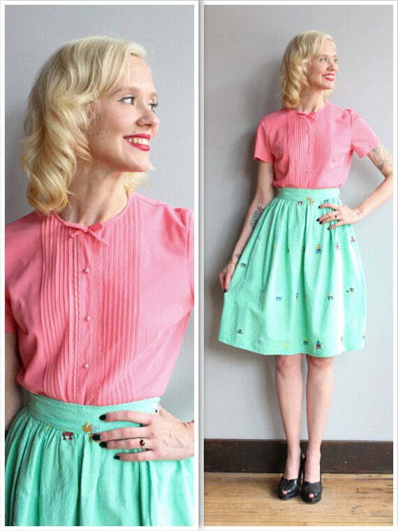 1950s Blouse // Majorette Pink Blouse // vintage 50s nylon