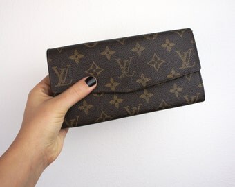 Vintage Louis Vuitton Wallet, Brown Monogrammed Canvas with Interior Zipper Coin Pocket, Simple Long Full Length Wallet Accessory 070029
