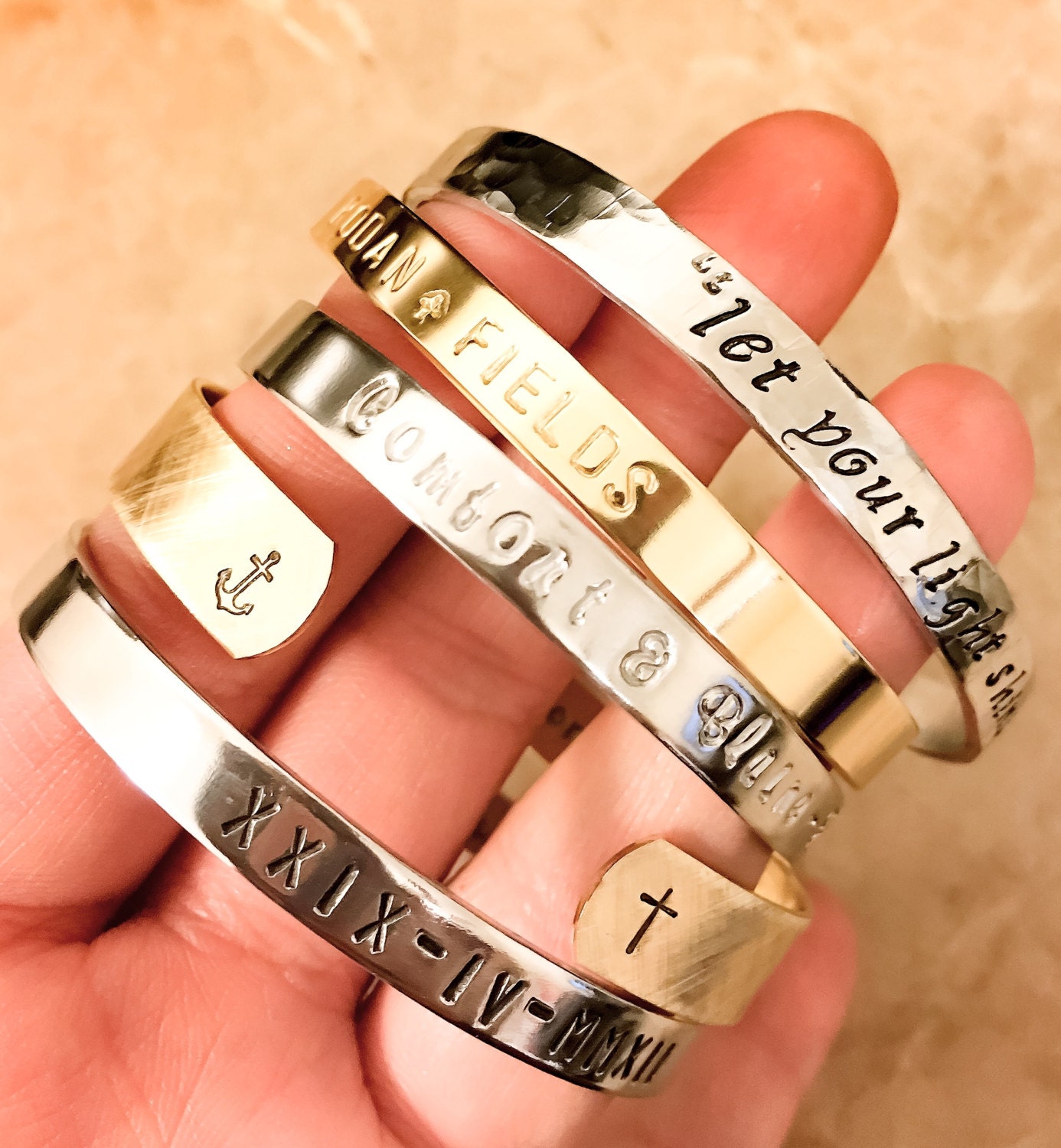 Mantra Hand Stamped Bracelet Custom Stamped Bracelet Roman