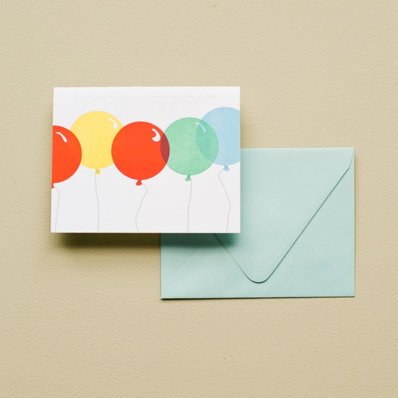 Letterpress Card Birthday Balloons