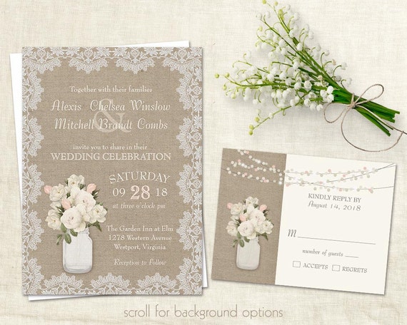 Burlap And Lace Wedding Invitation Sets 10