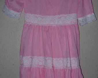 Girls' Vintage Dress - Size 7 - Arlene Airess - Pink Dress w/ White Lace