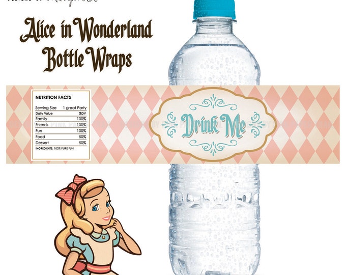 Alice in Wonderland Bottle Wraps, Drink Me Bottle Label, Instant Download, Print Your Own