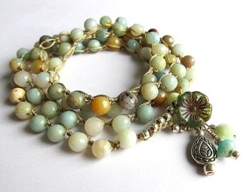 Crochet wrap necklace / bracelet, beaded, "New moon ", mother's day, semi precious, bohemian jewelry, crochet jewelry, spring, gift for her