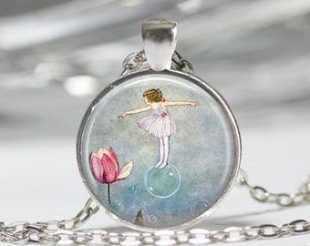 Flower Fairy Necklace Woodland Fairies Jewelry Fantasy Art Pendant in Bronze or Silver with Link Chain Included