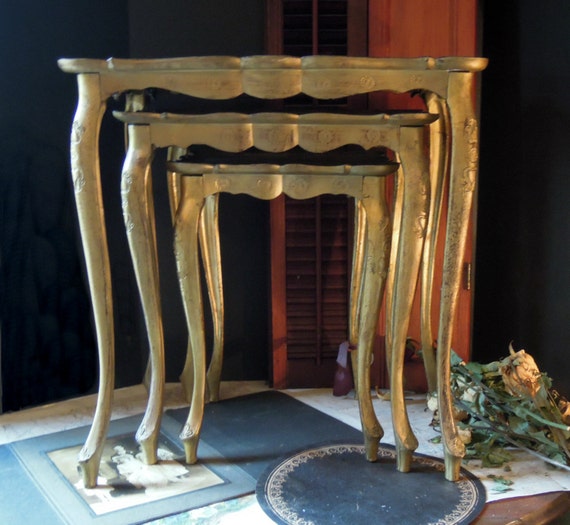 Vintage Italian Florentine Resin Nesting Tables / Gold Gilt