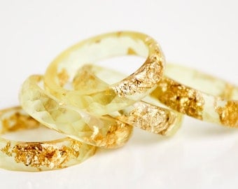 summer gold size 7.5 | thin multifaceted eco resin ring with metallic gold leaf