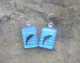 Dolphin Earrings Fused Dichroic Glass Dolphin Jewelry