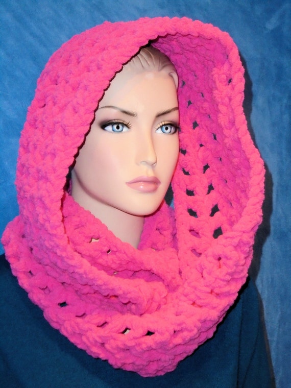 Crochet Infinity Scarf Neon Pink Crochet by Freshofftheneedle