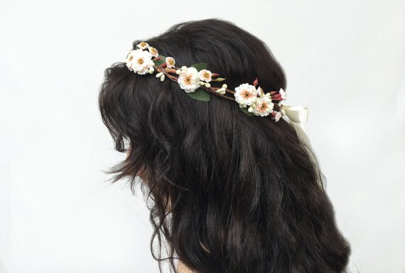 Mini Ivory Rose Crown Ivory Bridal Flower Crown Rustic