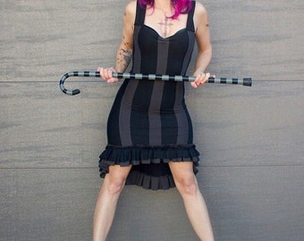 Gothic Dress - Steampunk Dress - Striped Dress - Made to Order - Halloween Costume