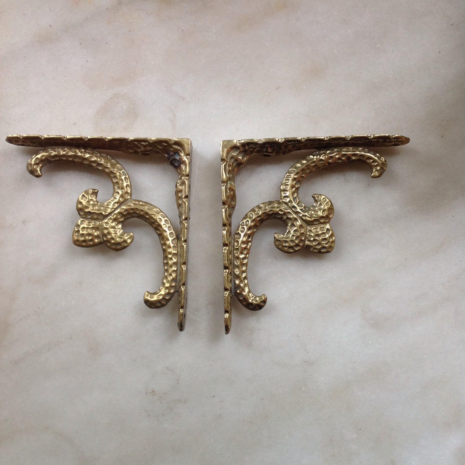 Vintage Pair Brass Shelf Brackets / Vintage Solid Brass