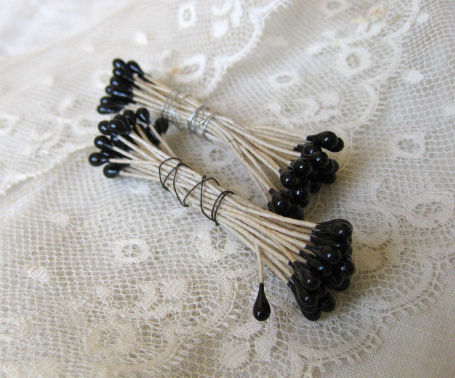 Black Vintage Millinery Stamens Hand Made French Silk Flowers