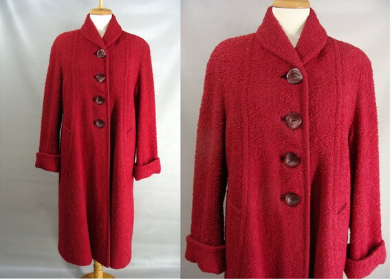 Red Coat. vintage 50s Cranberry Red Boucle by wardrobetheglobe