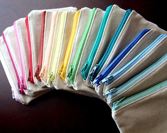 Mini Natural Cotton Canvas Zipper Pouch/Coin Purse/Wallet with Colored Zipper