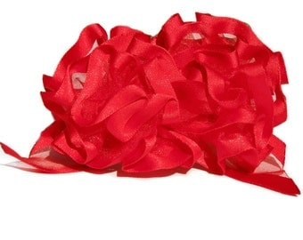 Vivid Red Ribbon Hair Bow Barrette, Valentine Hair Bow, Prom or Wedding Hair Bow, Holiday or everyday hair accessory, Fiesta Hair Barrette
