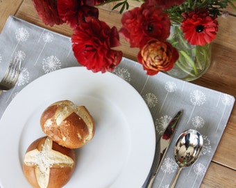 Placemats - White Dandelions on Grey - Set of 6
