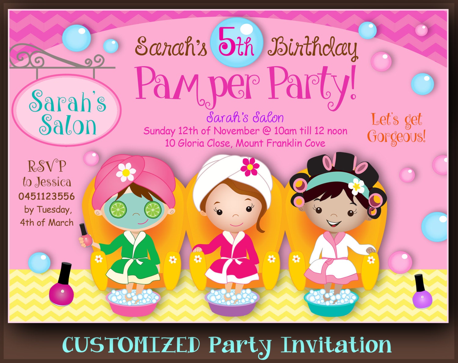 CUSTOMIZED SPA/ PAMPER Party Invitation Pedicure Party Girls