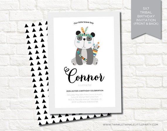 Tribal Panda Geometrical Birthday Party Digital Invitation Il_570xn