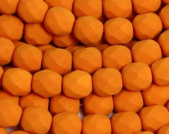 Opaque Saturated Pumpkin Czech Glass Faceted Bead 6mm Round - 25 Pc