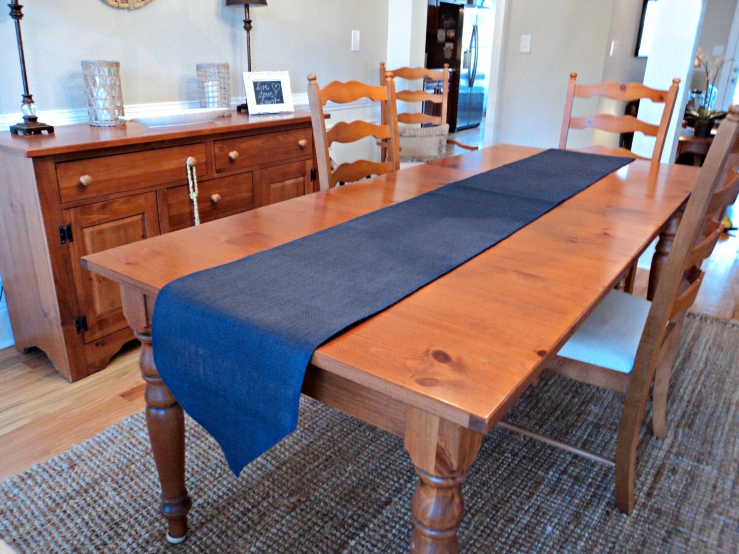 navy blue kitchen table runner