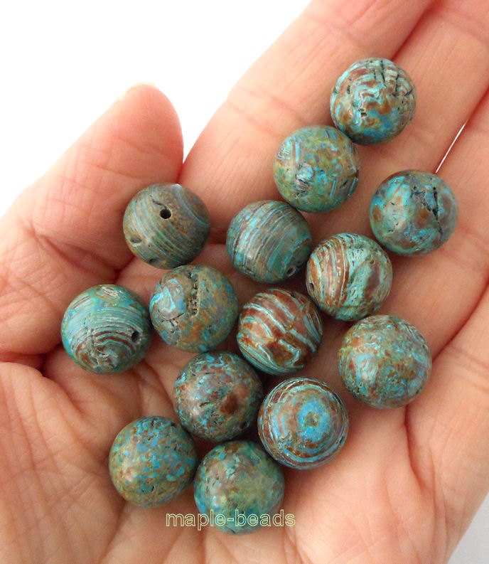 14pcs 12mm brown stripe Blue Jasper gemstone round beads
