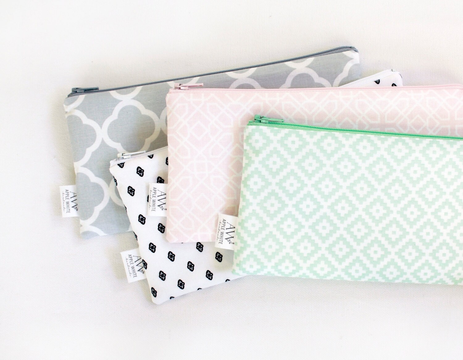 Zipper Pouch Pencil Pouch Pencil Case Pink Mint Gray