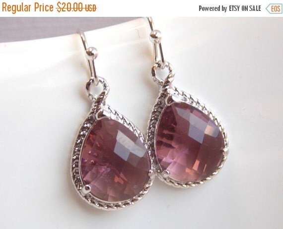 SALE Plum Earrings Glass Earrings Silver Drop Dangle by mlejewelry