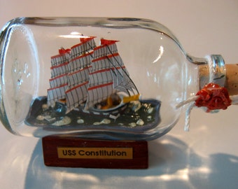 Ship in a Bottle- The USS CONSTITUTION Excellent with Stand