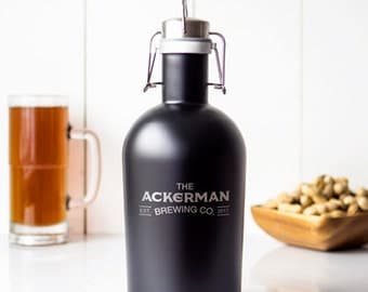 64 oz Personalized Engraved Black Stainless Steel Growler