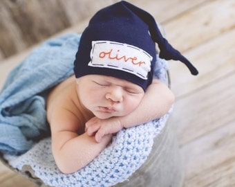 newborn boy coming home outfit - baby knot hat name - monogramed hat - personalized newborn hat - hospital hat - newborn photo prop