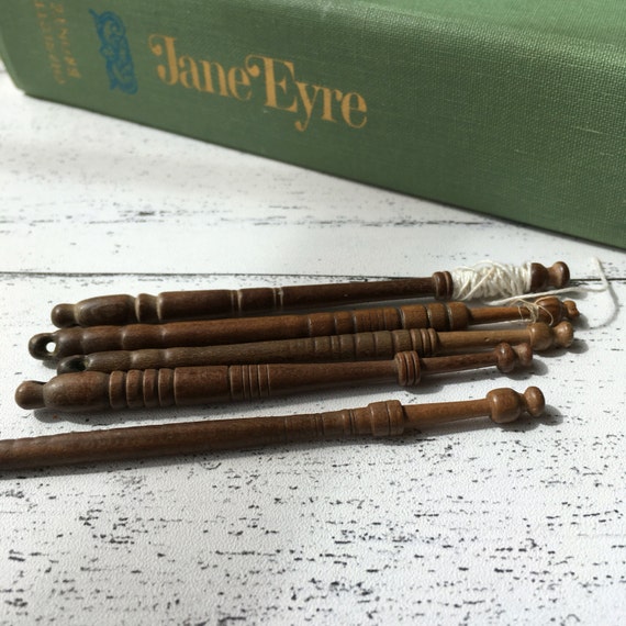 Antique lace bobbins set of 5 lace making tools vintage