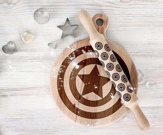 Comic Superhero cutting board and rolling pin - Captain America Wooden Laser Engraved - Personalized Engraved