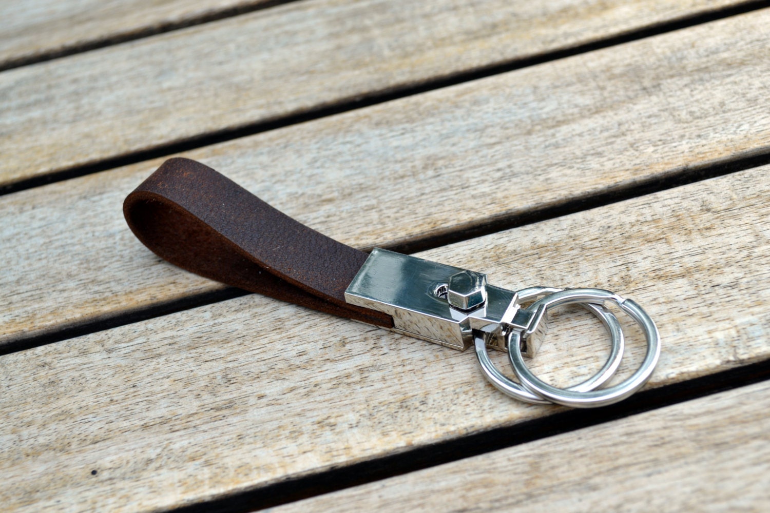 Leather belt loop key chain with double ring Choose color