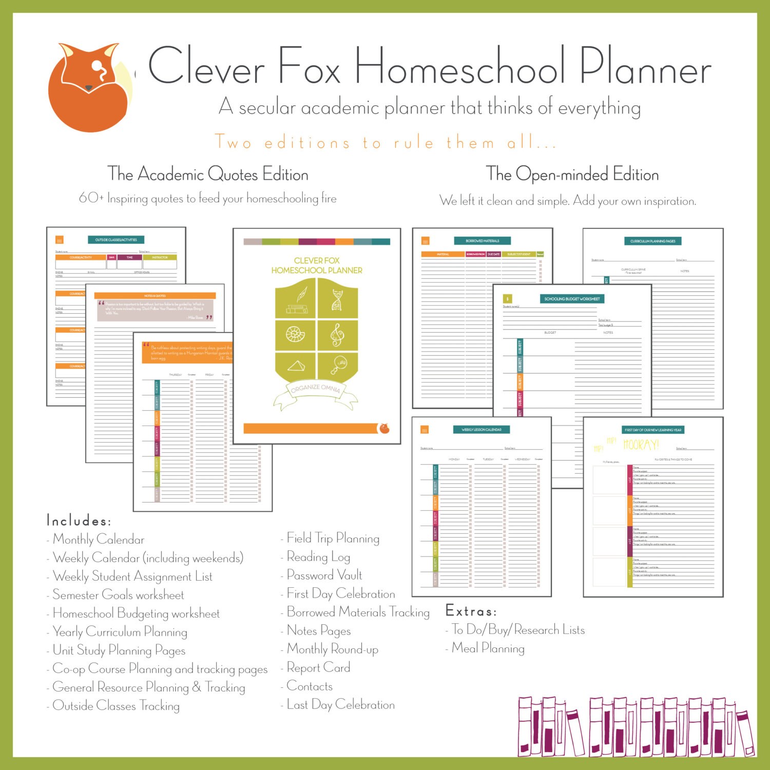 Clever Fox Homeschool Planner 2017 2018 COMPACT Quotes