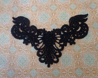 Black Venice Lace Yoke, Jewelry, Bridal, Costume Design, 6.5" X 2.75"