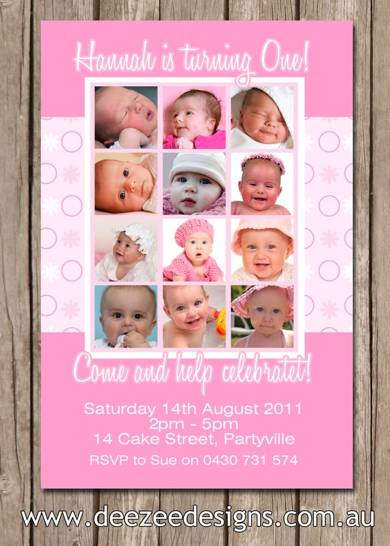 First Birthday Photo Collage Personalised Birthday Invitations - YOU PRINT Il_570xn