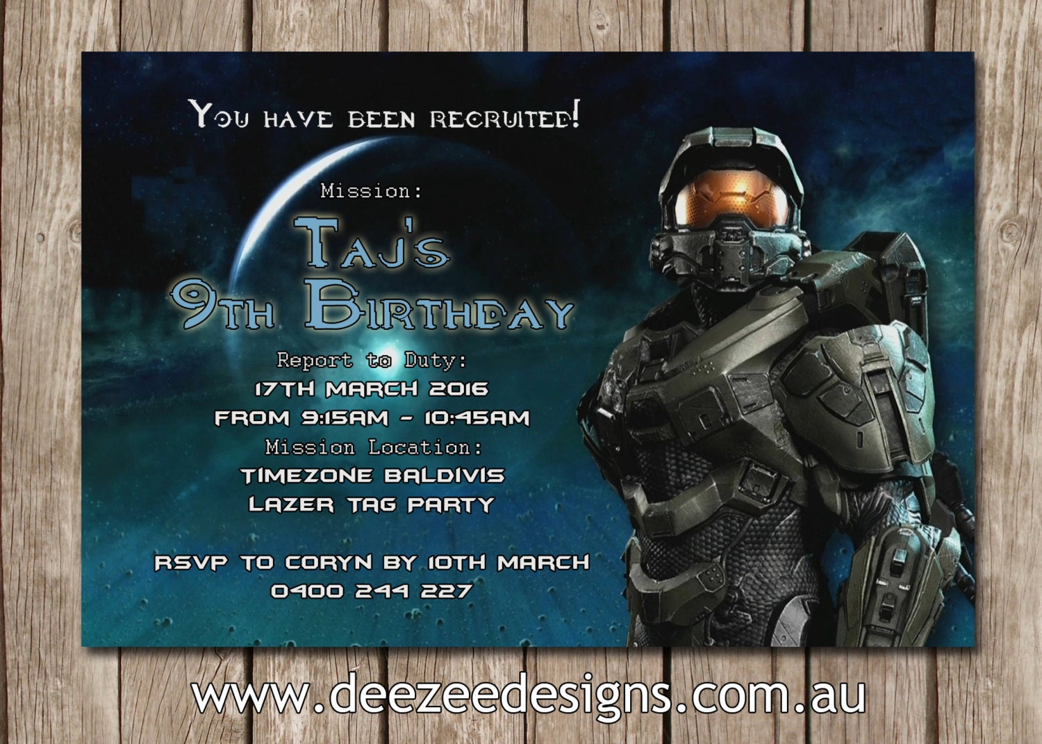 Halo Themed Personalised Birthday Invitations YOU PRINT