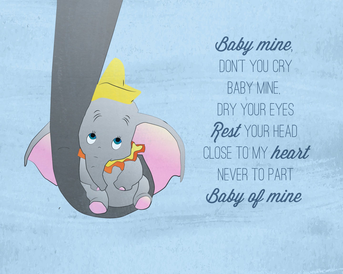 dumbo and his mommy baby mine watercolor by studiomarshallarts