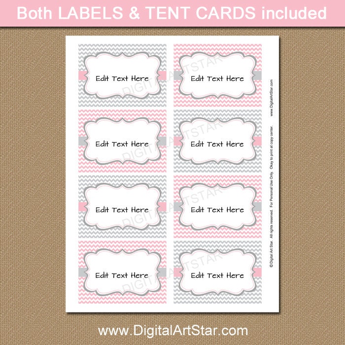 Printable Pink and Grey Candy Buffet Labels Baby Shower Food