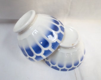 French Vintage blue geometric Digoin Café au Lait Bowl (v466)