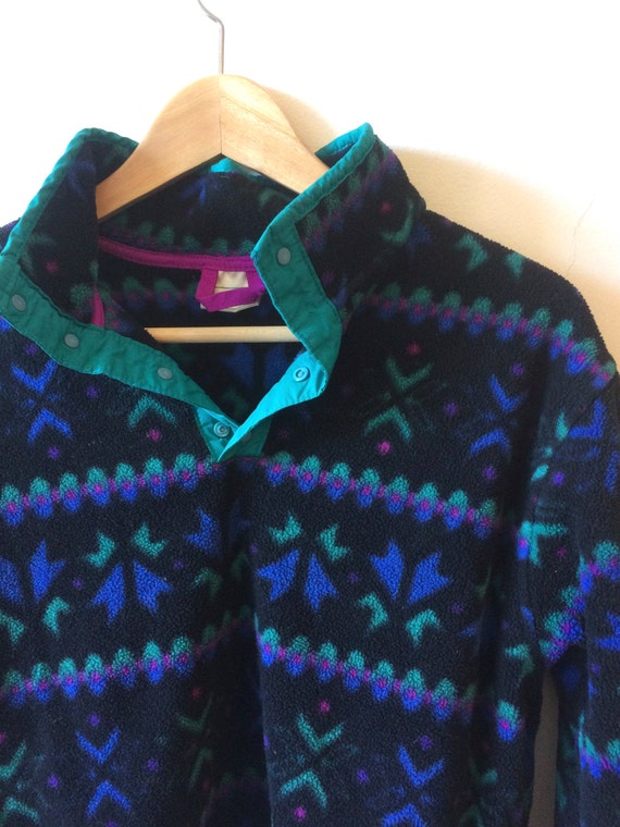 Items similar to LL Bean Fleece Half Button Up Sweater Black Bue Green ...