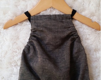 linen baby romper, black romper, little girls clothing, linen clothing
