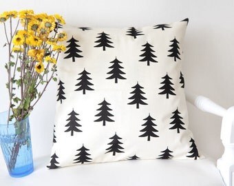 Trees Cotton Fabric, Black Trees Fabric, Oxford Cotton Fabric - By the Yard - 67981