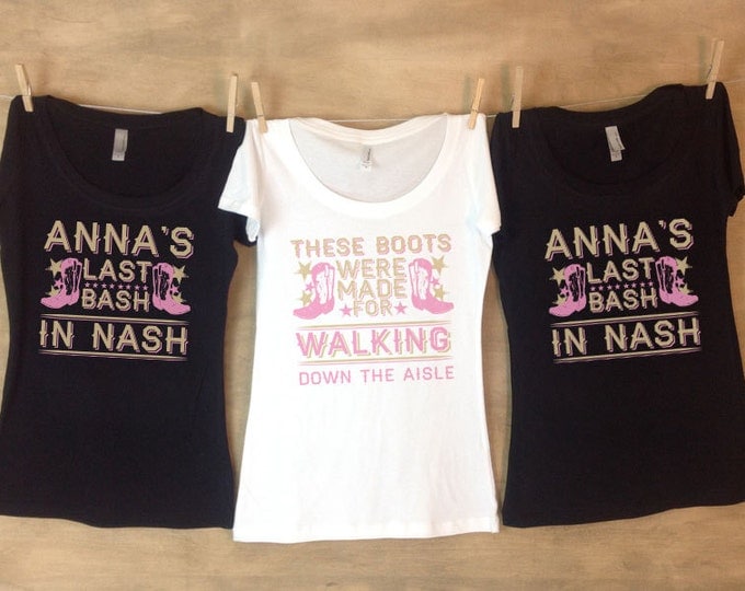 Last Bash In Nash Nashville Bachelorette Party Shirts Personalized with name and date