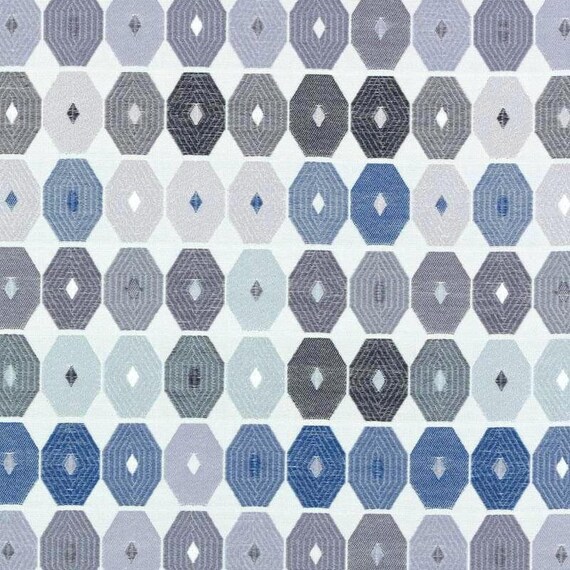 Navy Blue Grey Upholstery Fabric Geometric by PopDecorFabrics