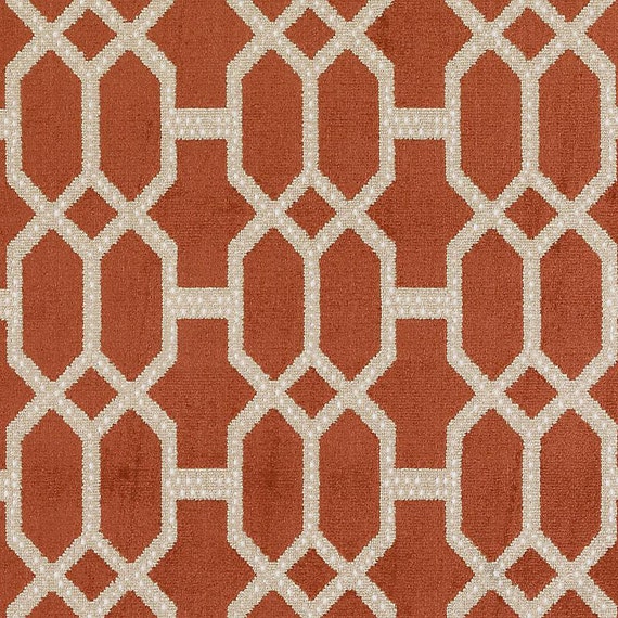 Dark Orange Geometric Velvet Upholstery Fabric by PopDecorFabrics