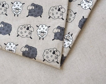 Linen sheep fabric 19,68 x 59 inch // Linen by the yard // Cute sheep fabric // Kids fabric