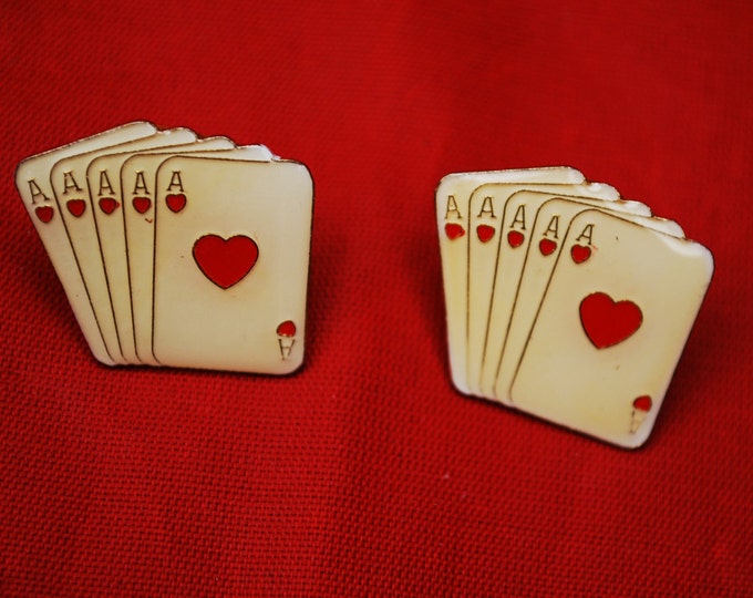 Poker Card earrings White enamel Ace of Hearts enamel pierced stud earrings Playing cards