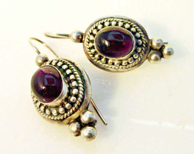 Sterling purple Drop Earring - Amethyst Purple Glass color - hook dangle earrings